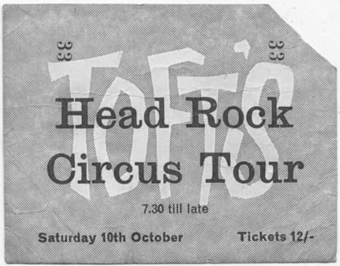Head Rock Circus tour ticket, Tofts October 1970