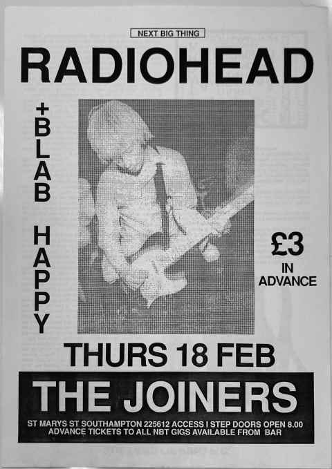Poster for Radiohead at Southampon Joiners from 1993