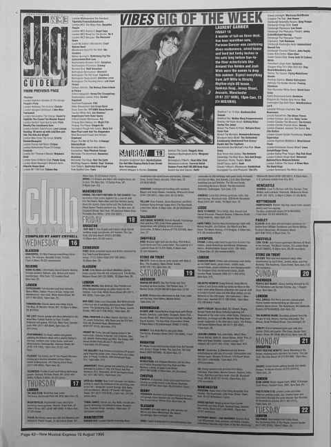 NME gig guide August 1995