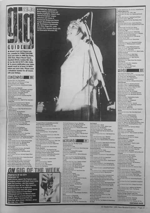 NME gig guide September 1995