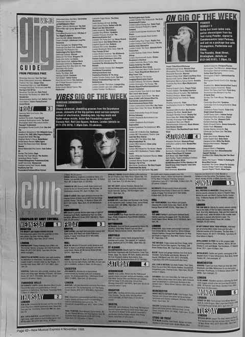 NME gig guide November 1995