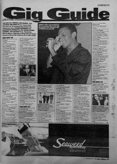 Melody Maker gig guide November 1996