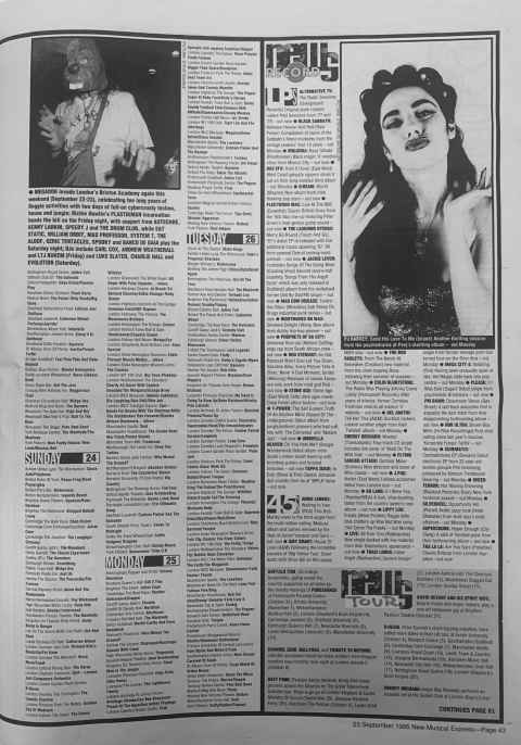 Melody Maker gig guide from November 1996