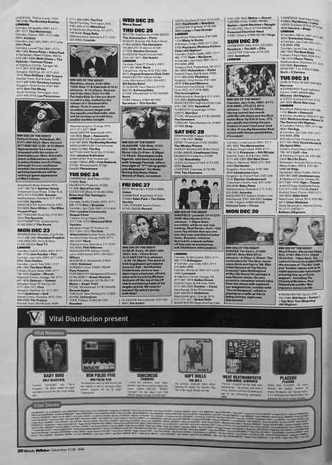 Melody Maker gig guide December 1996