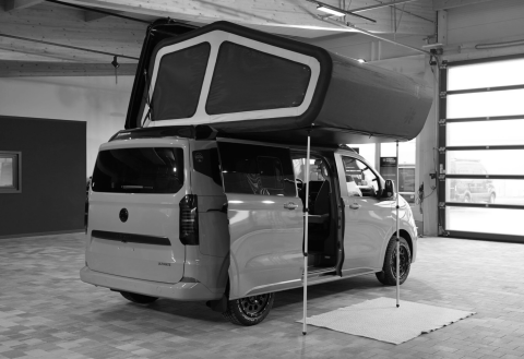 VW camper with inflatable pop top