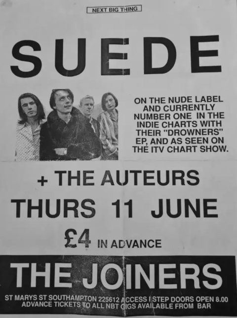 Poster for Suede at Southampton Joiners from 1992