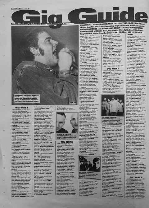 Melod Maker gig guide May 1996