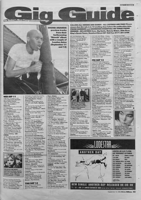 Melody Maker gig guide September 1996