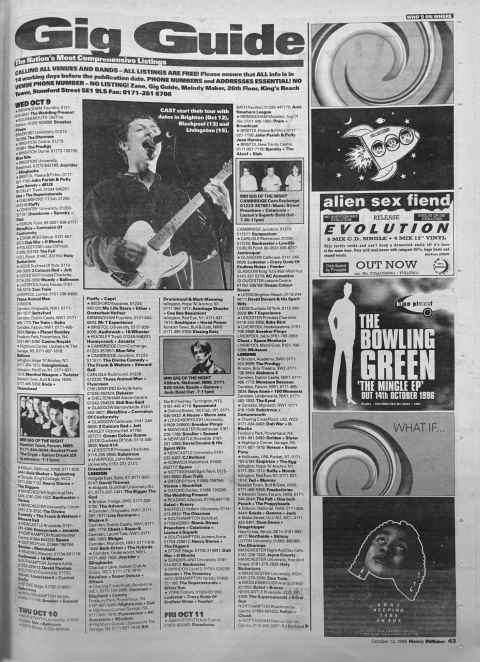 Melody Maker gig guide October 96