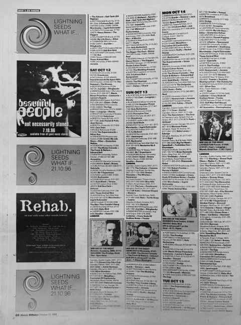 Melody Maker gig guide October 96