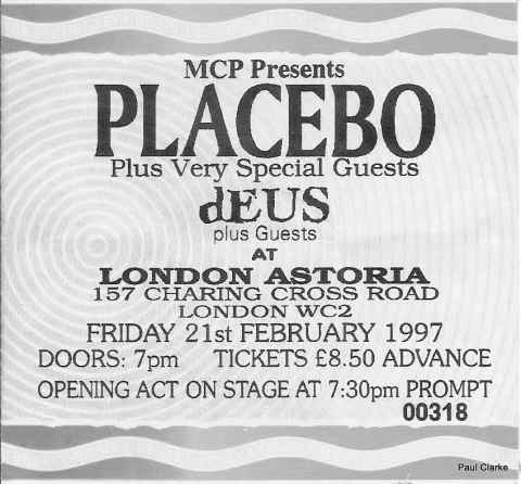 Placebo ticket London Astoria 1997