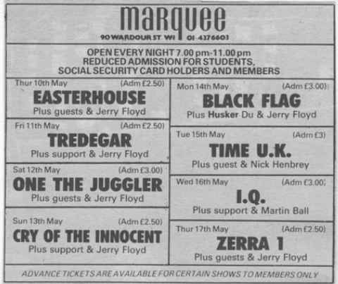 Marquee Club ad from 1984