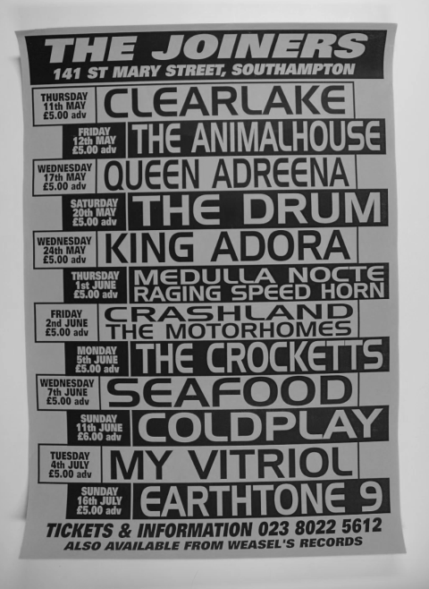 Coldplay poster from Southampton Joiners, 2000