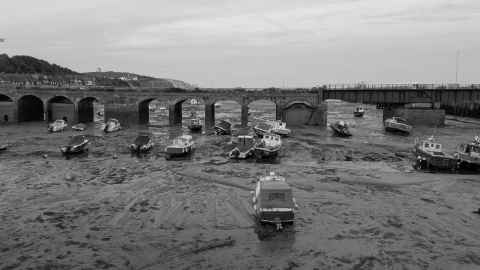 Folkestone harbour with the tide out