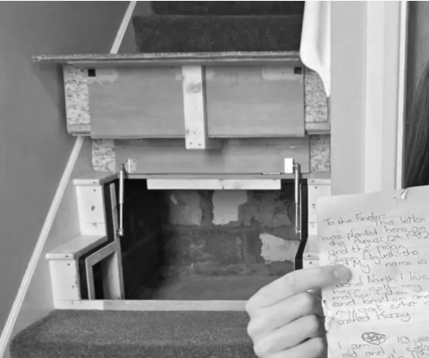 Secret stair cupboard on a BBC news story