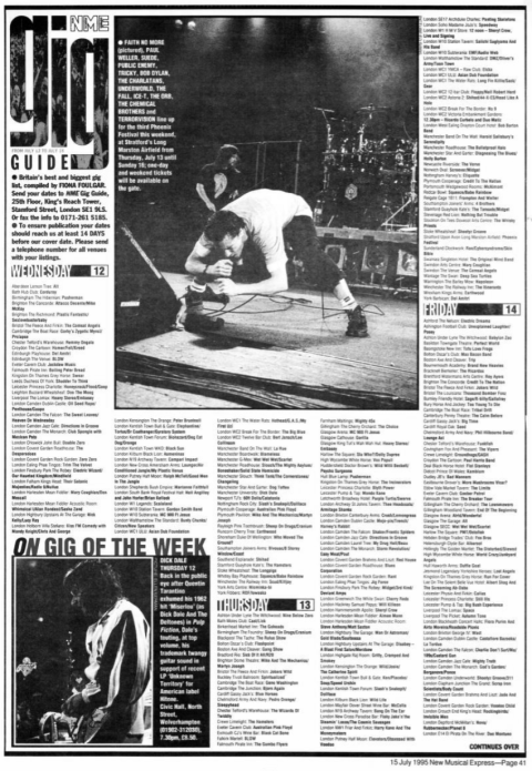 NME Gig Guide July 1995
