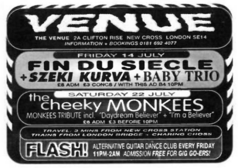 New Cross Venue ad in NME, July 1995