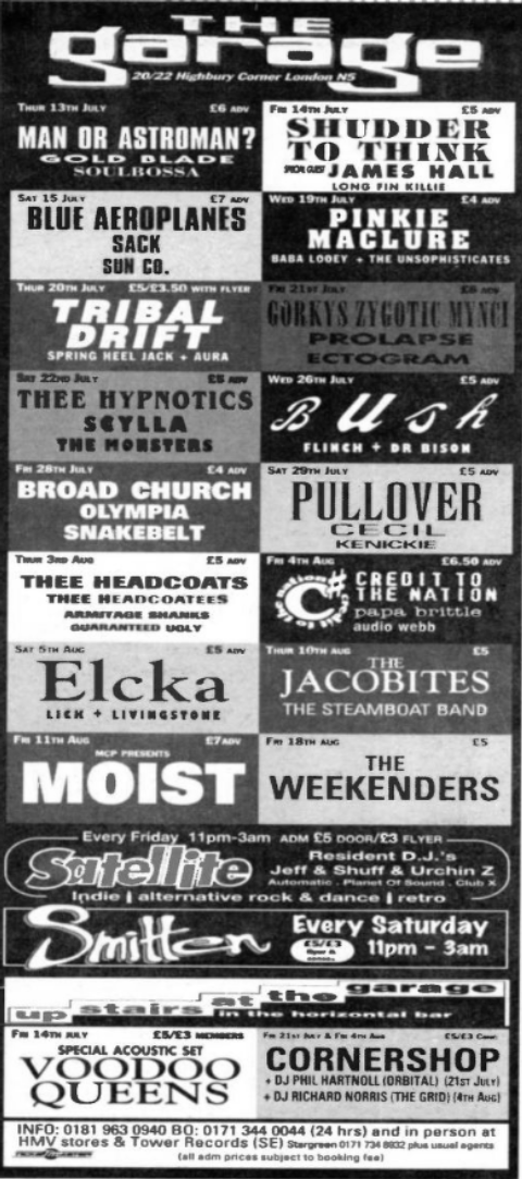 Highbury Garage advert in NME, July 1995