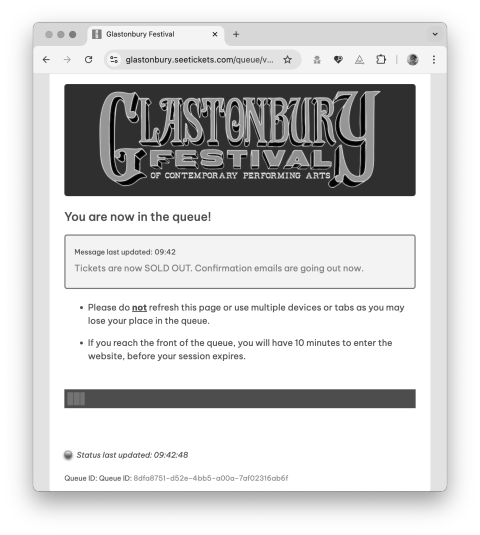 Glastonbury screenshot, sold out