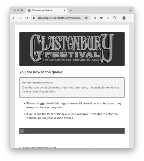 Glastonbury screenshot, progress bar has moved one pixel